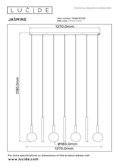 Lucide JASMINE - Pendant light - LED Dim. - CCT - 7x4W 2200K/3300K - Suitable for double-height spaces and high ceiling - Copper - Premium